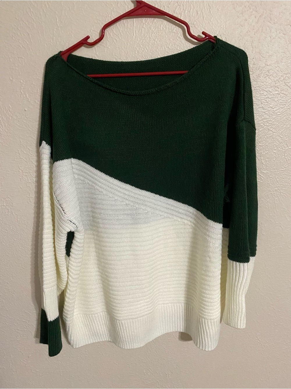 Women's Forest Green and White Colorblock Sweater